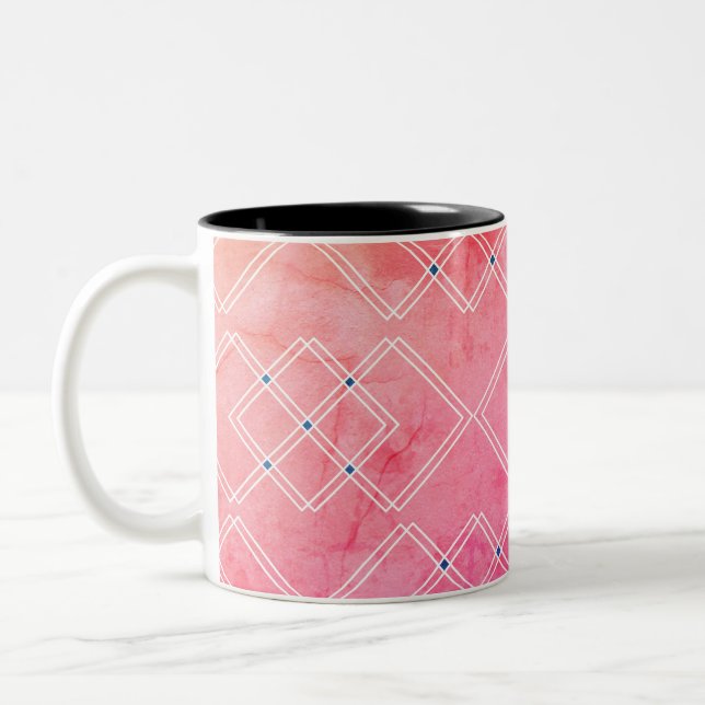 Red Marble and Square Layers Two-Tone Coffee Mug (Left)