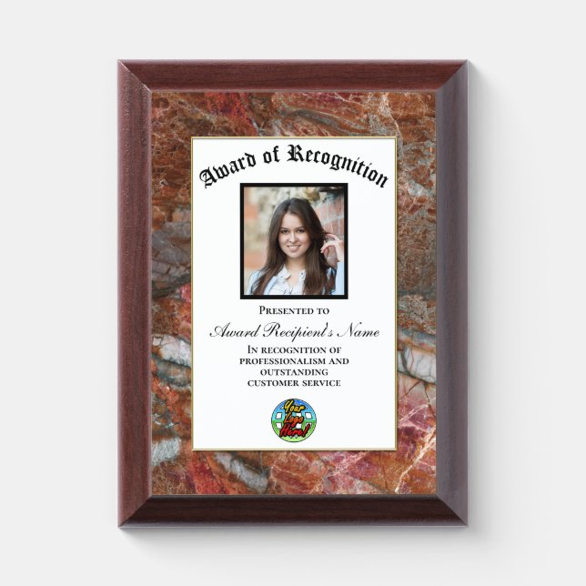 Red Marble Custom Logo Photo Award (Vertical)