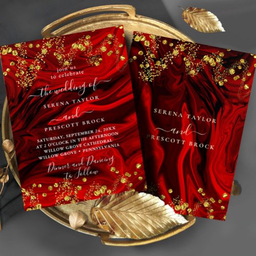 Red Marble Elegant Wedding Invitation