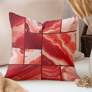 Red Marble Geometric Art Throw Pillow