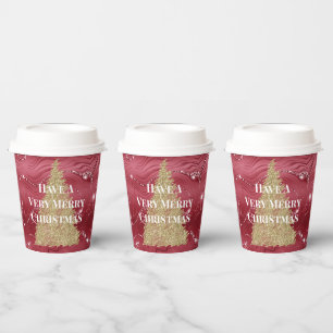 Red Marble Gold Glitter Christmas Tree Paper Cups