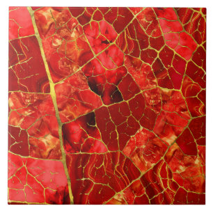 Red Marble Leaf Ceramic Tile