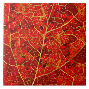 Red Marble Leaf Ceramic Tile