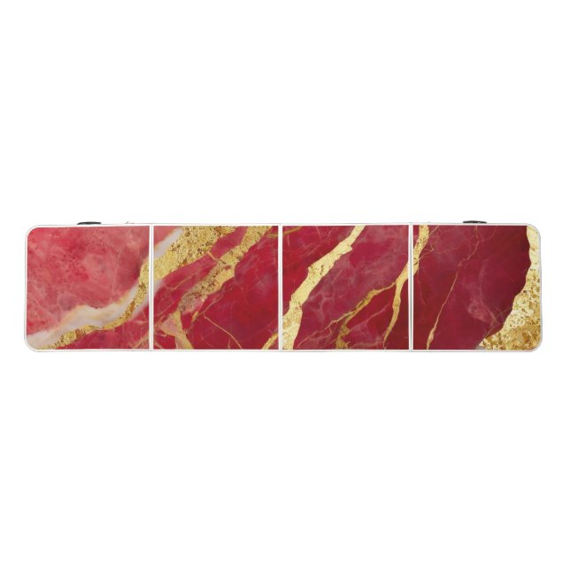 Red Marble Pattern with Gold Beer Pong Table (Top)