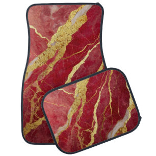 Red Marble Pattern with Gold Car Floor Mat