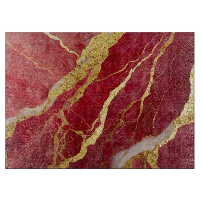Red Marble Pattern with Gold Cutting Board (Front)