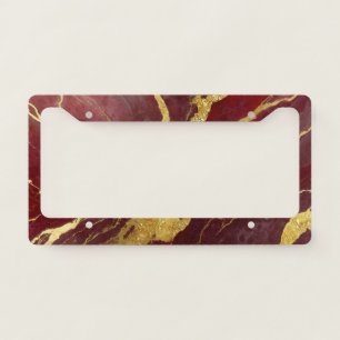 Red Marble Pattern with Gold License Plate Frame