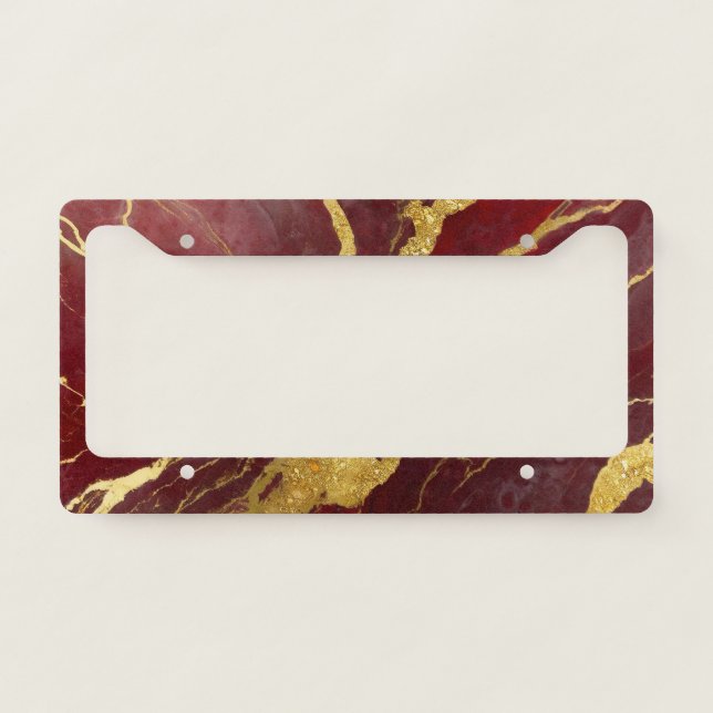 Red Marble Pattern with Gold License Plate Frame (Front)