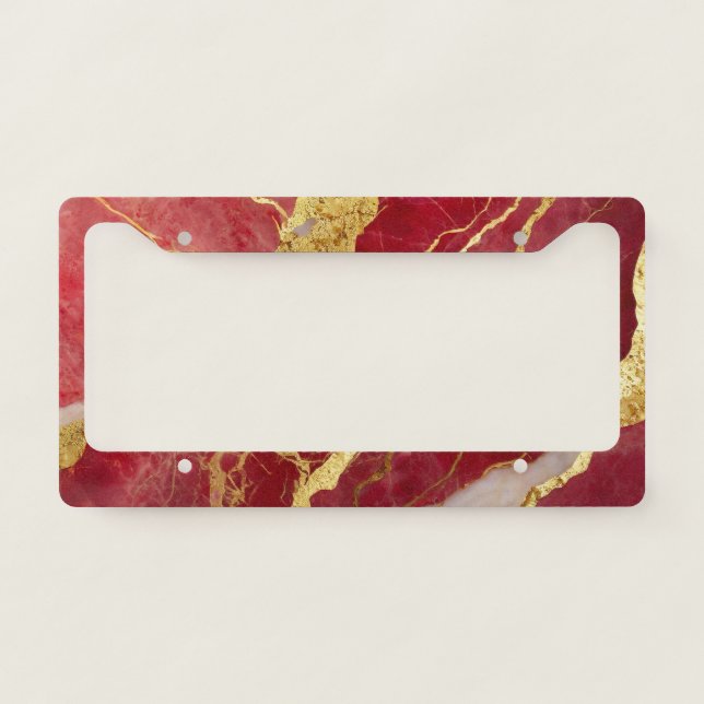 Red Marble Pattern with Gold License Plate Frame (Front)
