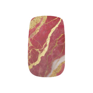 Red Marble Pattern with Gold Minx Nail Art