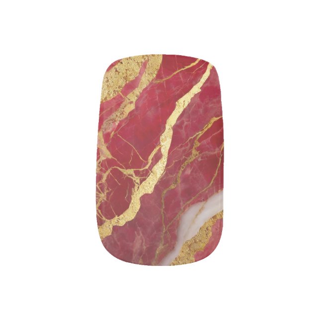 Red Marble Pattern with Gold Minx Nail Art (Left Thumb)