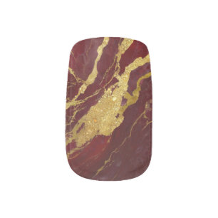 Red Marble Pattern with Gold Minx Nail Art