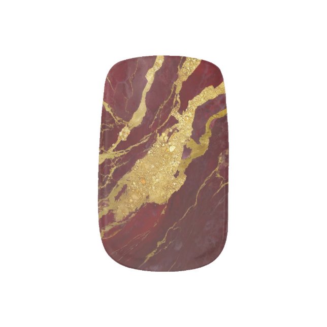 Red Marble Pattern with Gold Minx Nail Art (Left Thumb)