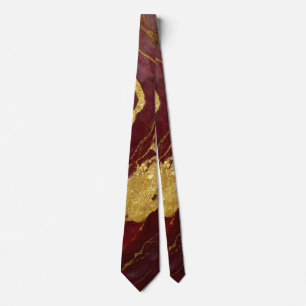 Red Marble Pattern with Gold Neck Tie