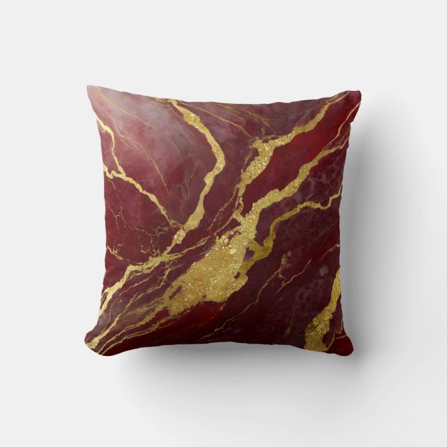 Red Marble Pattern with Gold Throw Pillow (Front)