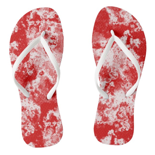 red Marble Swirl Abstract Flip Flops (Footbed)