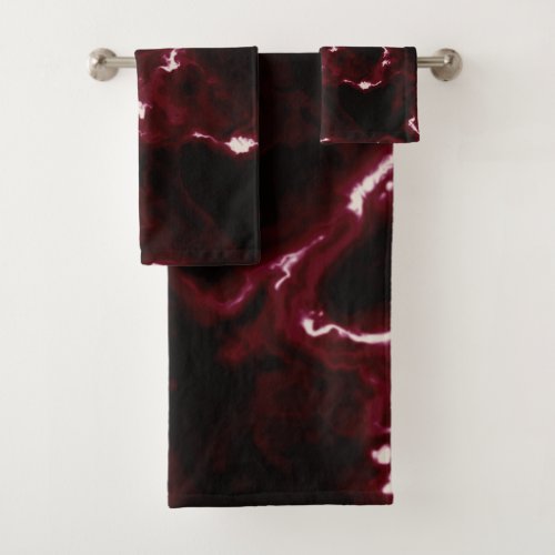 Red Marble white black pattern diy customize Bath Towel Set