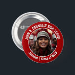 Red Marching Band Photo High School Brag Button<br><div class="desc">This cool customized high school marching band photo features white typography of your team and player name on a red brag button. Personalize with your student's photograph and class year as a proud parent. A mom and dad can wear these buttons to competition and games.</div>