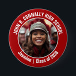 Red Marching Band Photo High School Spirit Button<br><div class="desc">This cool customized high school marching band photo features white typography of your team and player name on a red button. Personalize with your student's photograph and class year as a proud parent. A mom and dad can wear these buttons to competition and games.</div>