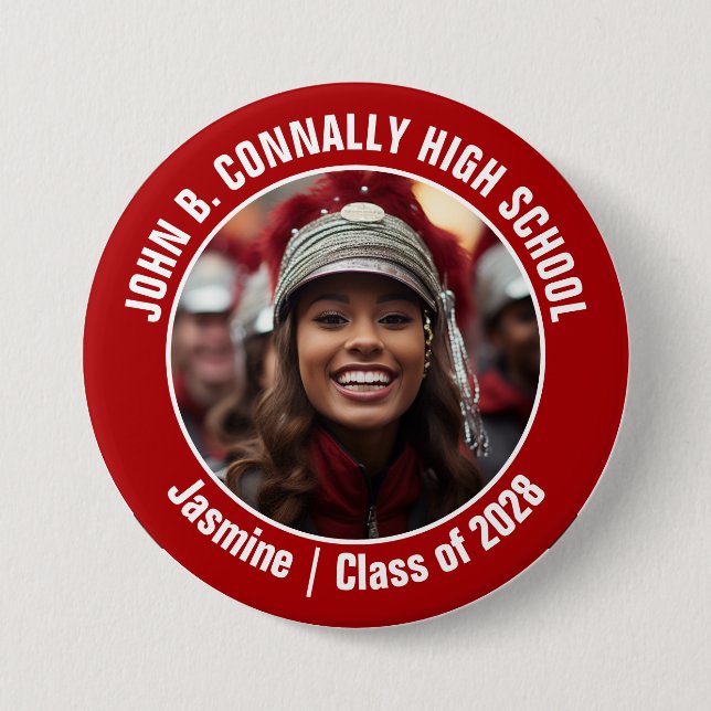 Red Marching Band Photo High School Spirit Button (Front)