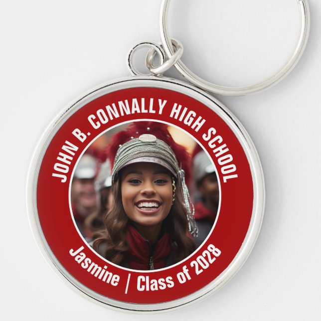 Red Marching Band Photo High School Spirit Keychain (Front)