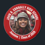 Red Marching Band Photo High School Spirit Magnet<br><div class="desc">This cool customized high school marching band photo features white typography of your team and player name on a red magnet. Personalize with your student's photograph and class year as a proud parent. A mom and dad can wear these buttons to competition and games.</div>