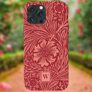 Red Marigold Floral by William Morris with Initial iPhone 13 Pro Max Case