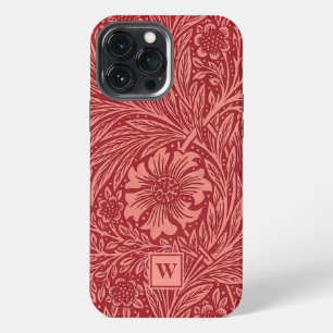 Red Marigold Floral by William Morris with Initial iPhone 13 Pro Max Case