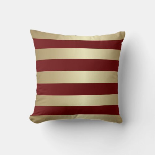 Red Maroon and Gold Stripes Throw Pillow