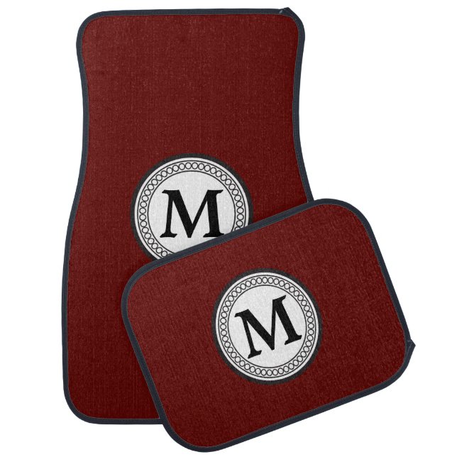 Red Maroon Black Monogram Car Mat (Set)