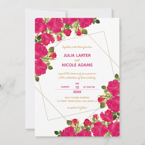 Red Maroon Burgundy Rose Flowers Wedding Invitation