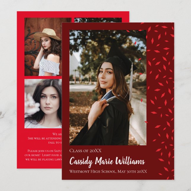 Red Maroon Confetti Graduation Announcement (Front/Back)