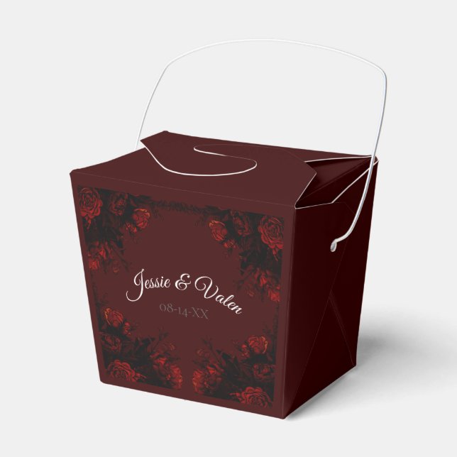 Red Maroon Floral Elegant Wedding Favor Boxes (Front Side)