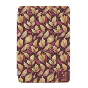 Red Maroon Gold Glitter Autumn Leaves Pattern iPad Mini Cover