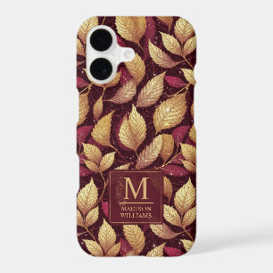 Red Maroon Gold Glitter Autumn Leaves Pattern iPhone 17 Case