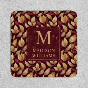Red Maroon Gold Glitter Autumn Leaves Pattern Patch