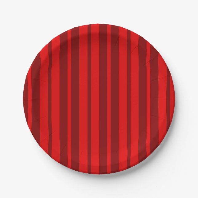 Red Maroon Stylish Stripes Pattern Design  Paper Plates (Front)