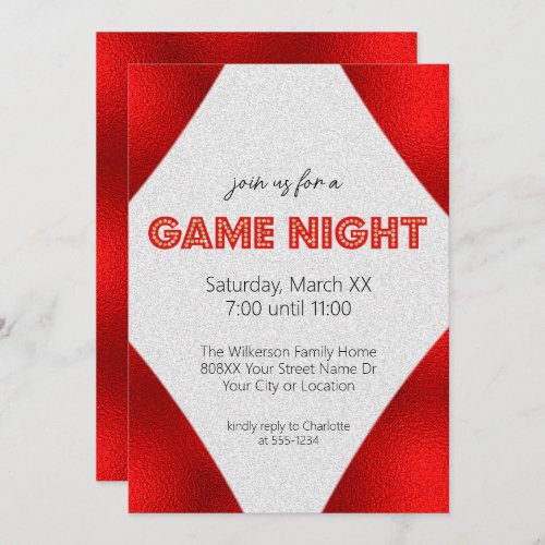 Red Marquee Sign Game Night Party Invitation