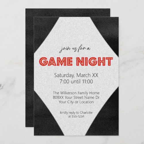 Red Marquee Sign on Black Game Night Party Invitation