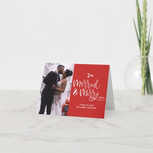 Red Married and Merry Christmas Photo Holiday Card