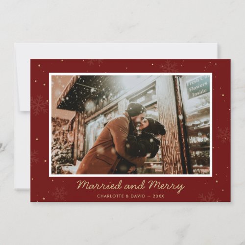 Red Married and Merry First Christmas Photo Holiday Card