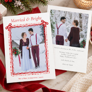 Red Married & Bright First Christmas Couple Holiday Card