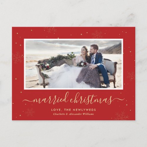 Red Married Christmas Newlywed Photo Holiday