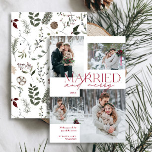 Red Married & Merry Modern Photo Newlywed Holiday