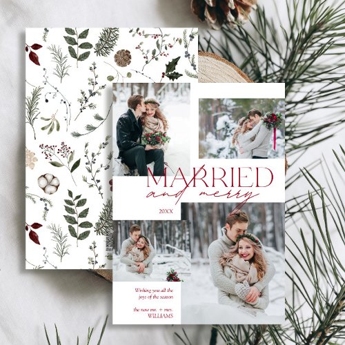 Red Married  Merry Modern Photo Newlywed Holiday