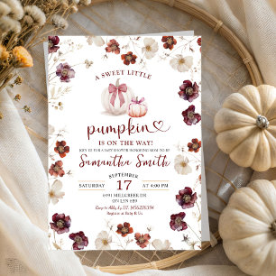 Red Marsala Autumn Wildflower Pumpkin Baby Shower Invitation