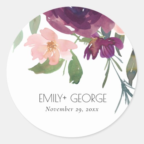 RED MARSALA BLUSH ROSE WATERCOLOR FLORAL WEDDING CLASSIC ROUND STICKER