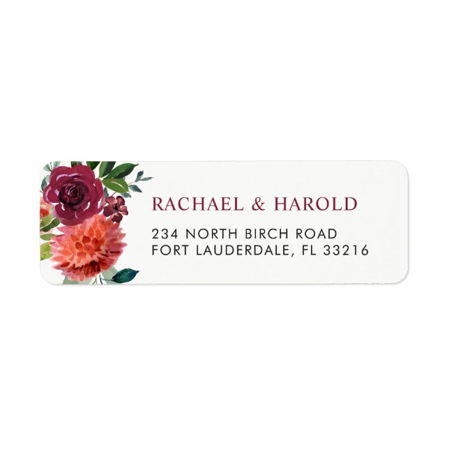 Red Marsala Burgundy Botanical Floral Label (Front)