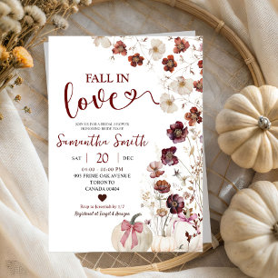 Red Marsala Fall Autumn Wildflower Bridal Shower Invitation