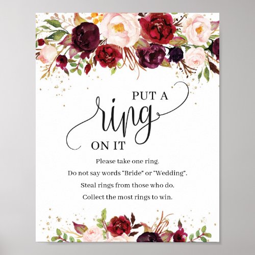 Red marsala floral gold put a ring on it sign game